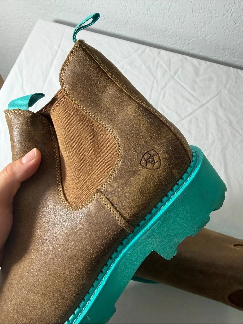 Ariat Brown Leather Chelsea Boots with Teal Soles